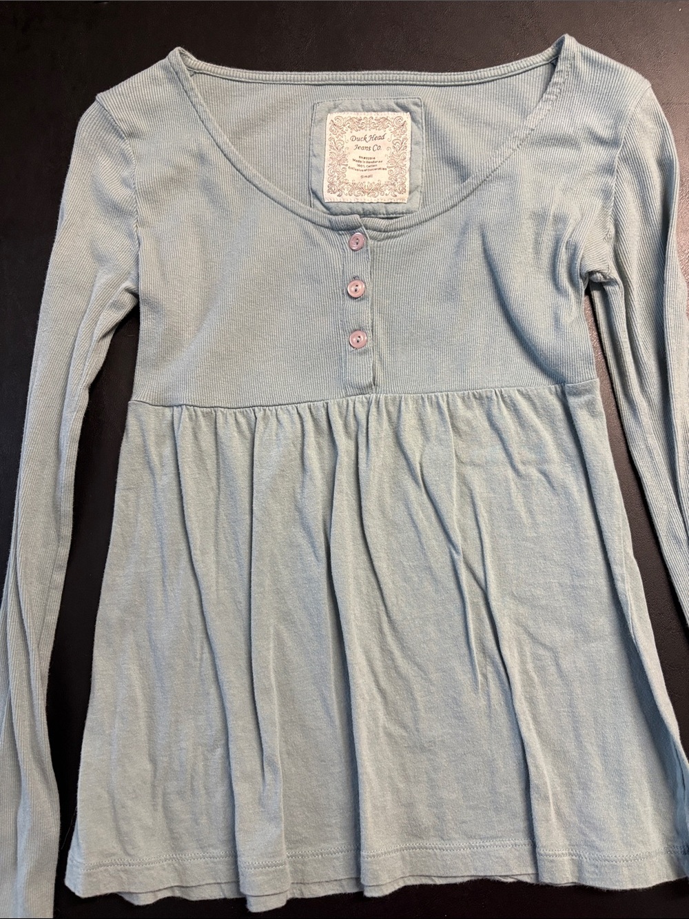 Duck Head Light Blue or Teal Long-Sleeve Henley Top